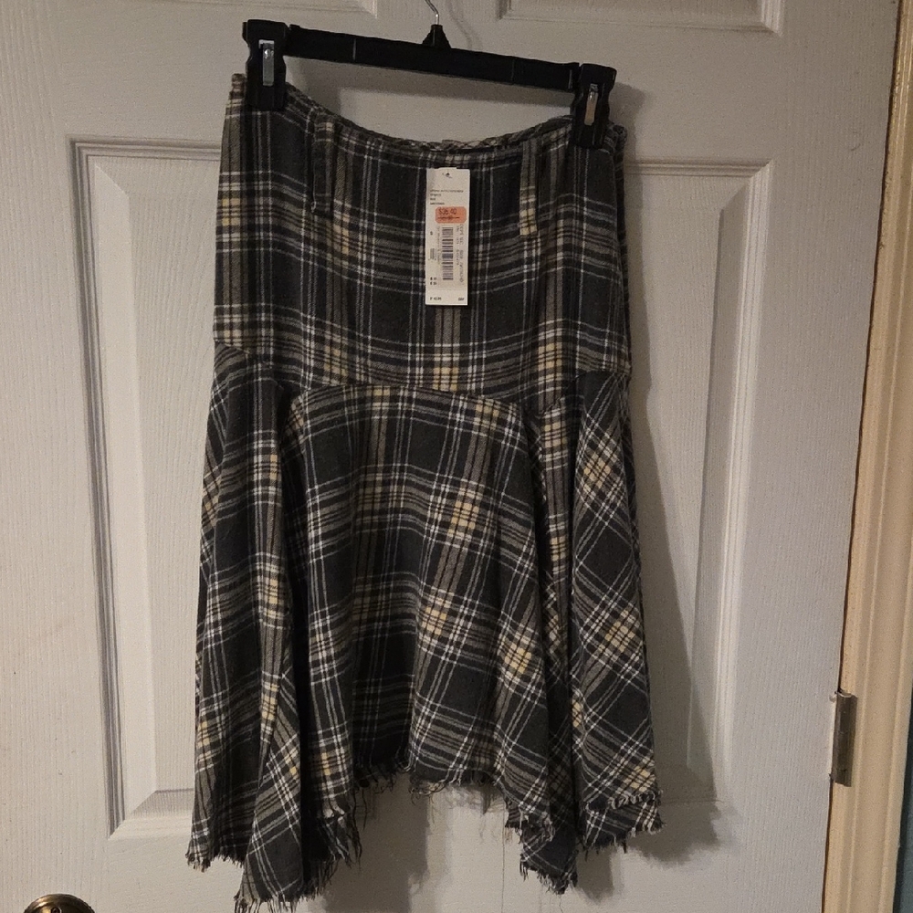 BDG Asymmetrical Plaid Skirt - Black and Cream